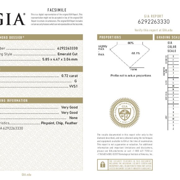 Emerald Natural Diamond Pendant 14K Gold (0.72 Ct G Vvs1) Gia C54200010 - Picture 5 of 7